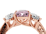 Rose gold Three-Stone Fancy Pink Radiant  Diamond Milgrain Pave Band with Prong Setting 5