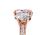 Rose gold Three-Stone Fancy Pink Radiant  Diamond Milgrain Pave Band with Prong Setting
