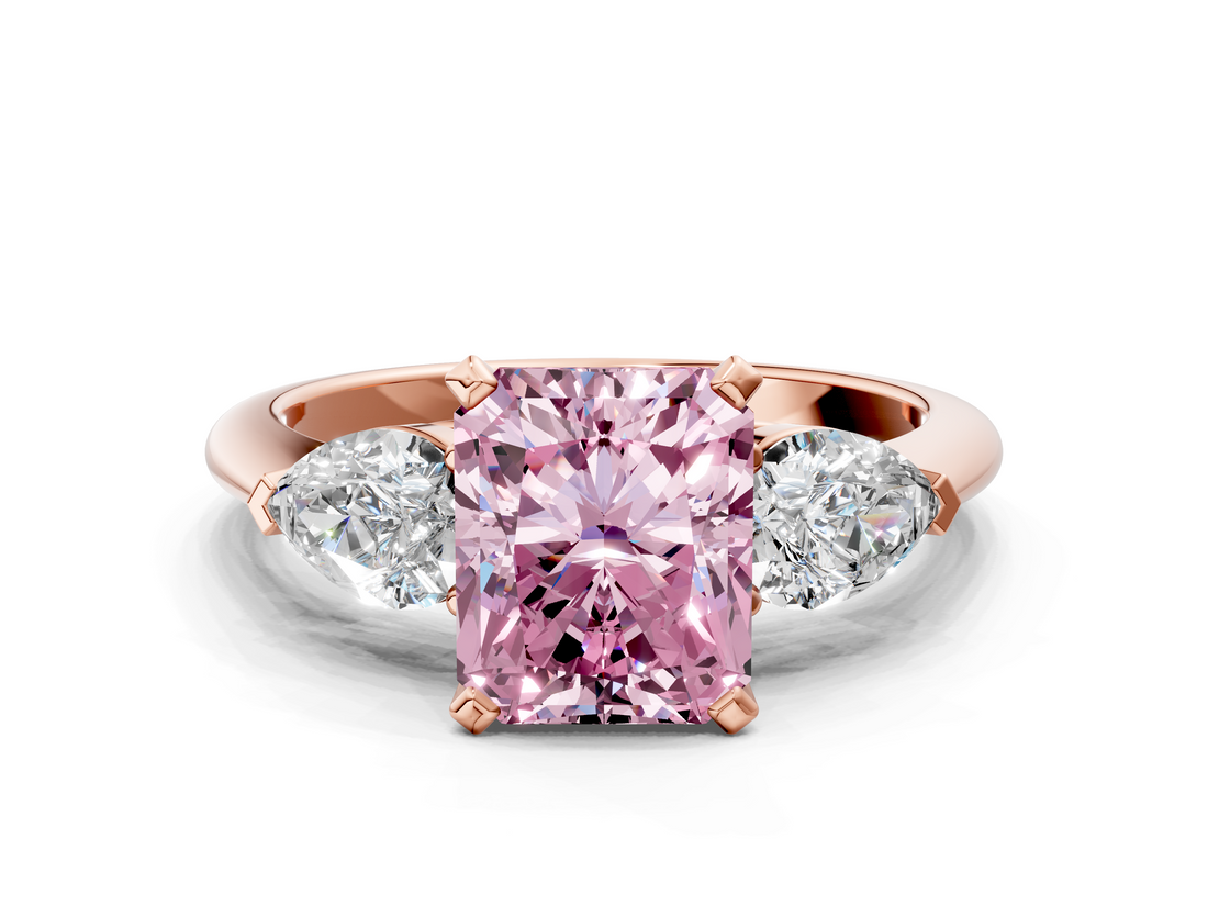 Rose gold Three-Stone Fancy Pink Radiant  Diamond Ring with Pear Side Stones in Four-Prong Setting_59