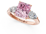 Rose gold Three-Stone Fancy Pink Radiant  Diamond Ring with Pear Side Stones in Four-Prong Setting_60