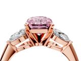 Rose gold Three-Stone Fancy Pink Radiant  Diamond Ring with Pear Side Stones in Four-Prong Setting_63
