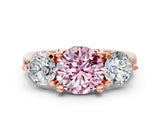 Rose gold Three-Stone Fancy Pink Round  Brilliant Cut Solitaire Ring with Prong Setting on a Classic Band 2