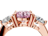 Rose gold Three-Stone Fancy Pink Round  Brilliant Cut Solitaire Ring with Prong Setting on a Classic Band