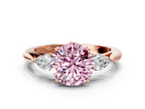 Rose gold Three-Stone Fancy Pink Round Cut Brilliant Diamond Solitaire Ring with Tapered Band and Four-Prong Setting_3