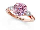 Rose gold Three-Stone Fancy Pink Round Cut Brilliant Diamond Solitaire Ring with Tapered Band and Four-Prong Setting_4