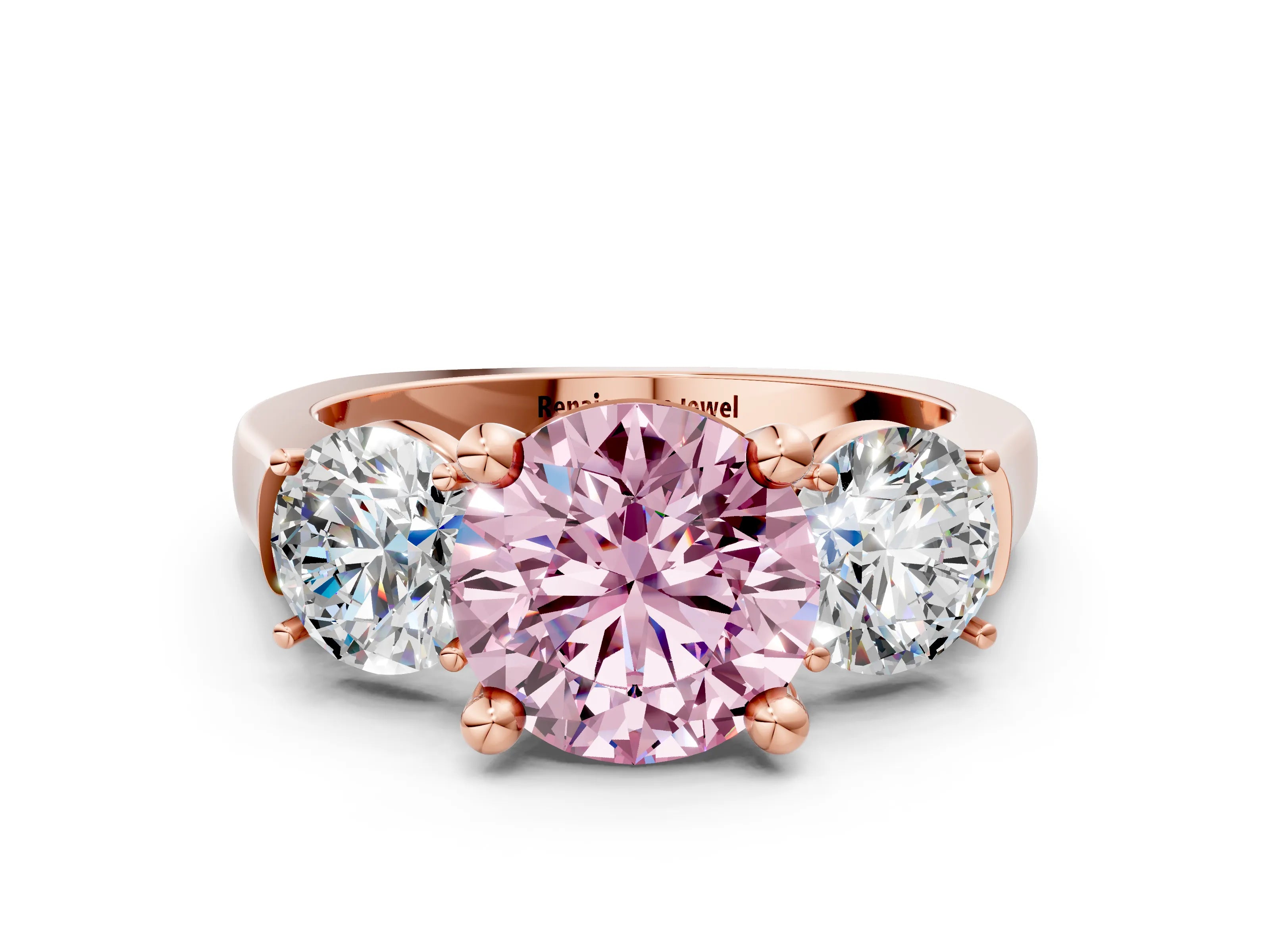 Rose gold Three-Stone Fancy Pink Round Cut Brilliant Diamond Trellis Ring with Comfort Fit Band_12
