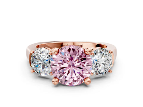 Rose gold Three-Stone Fancy Pink Round Cut Brilliant Diamond Trellis Ring with Comfort Fit Band_12