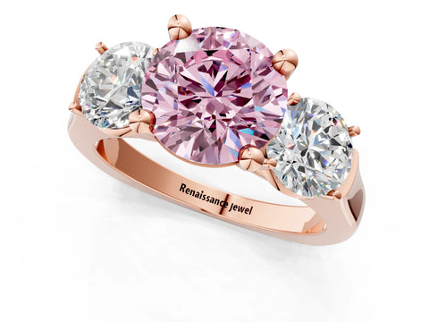 Rose gold Three-Stone Fancy Pink Round Cut Brilliant Diamond Trellis Ring with Comfort Fit Band_13