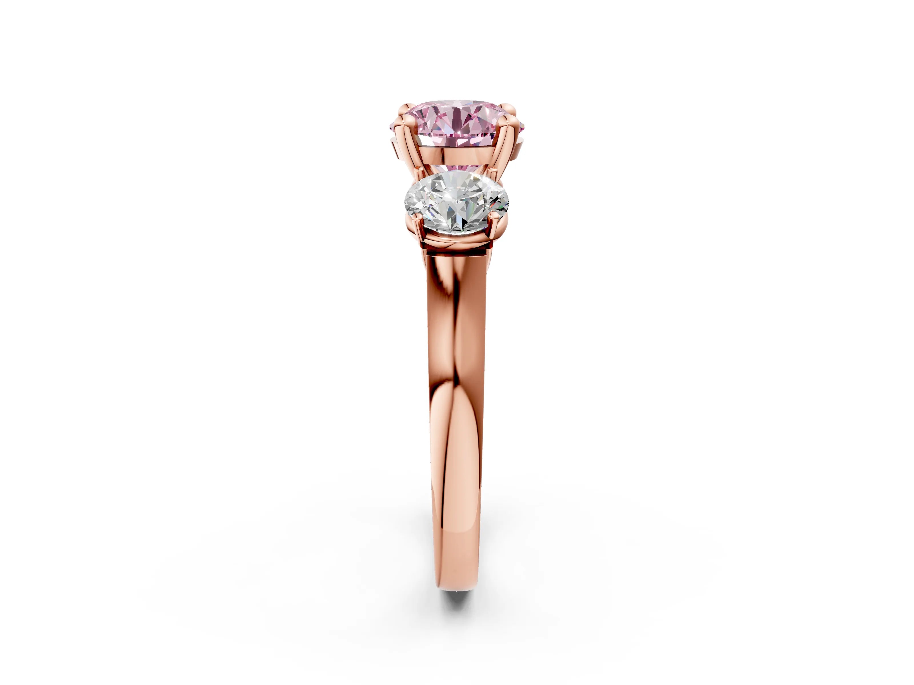 Rose gold Three-Stone Fancy Pink Round Cut Brilliant Diamond Trellis Ring with Comfort Fit Band_14