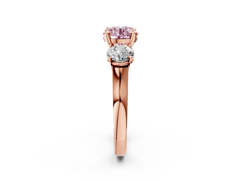 Rose gold Three-Stone Fancy Pink Round Cut Brilliant Diamond Trellis Ring with Comfort Fit Band_14