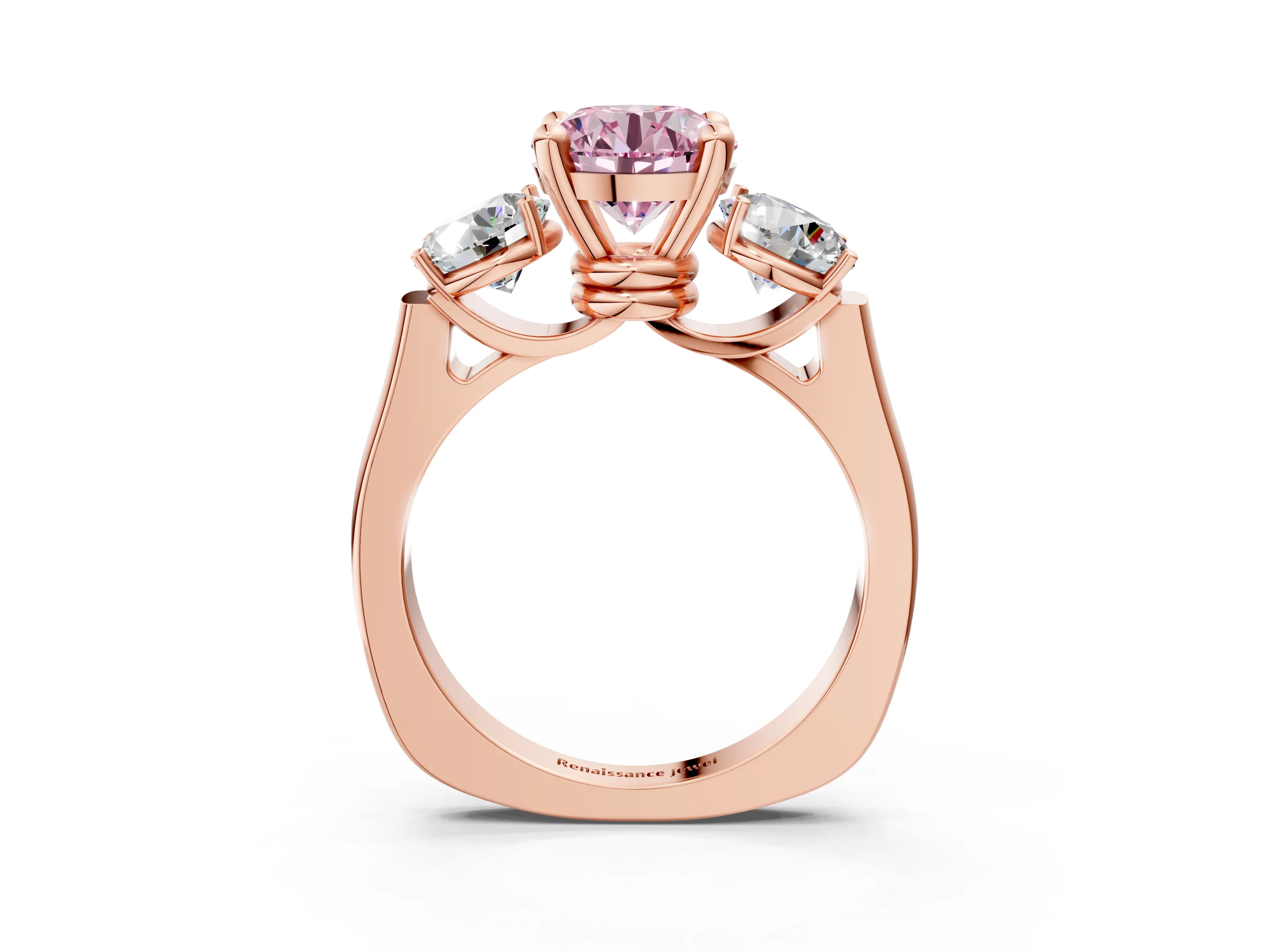 Rose gold Three-Stone Fancy Pink Round Cut Brilliant Diamond Trellis Ring with Comfort Fit Band_15