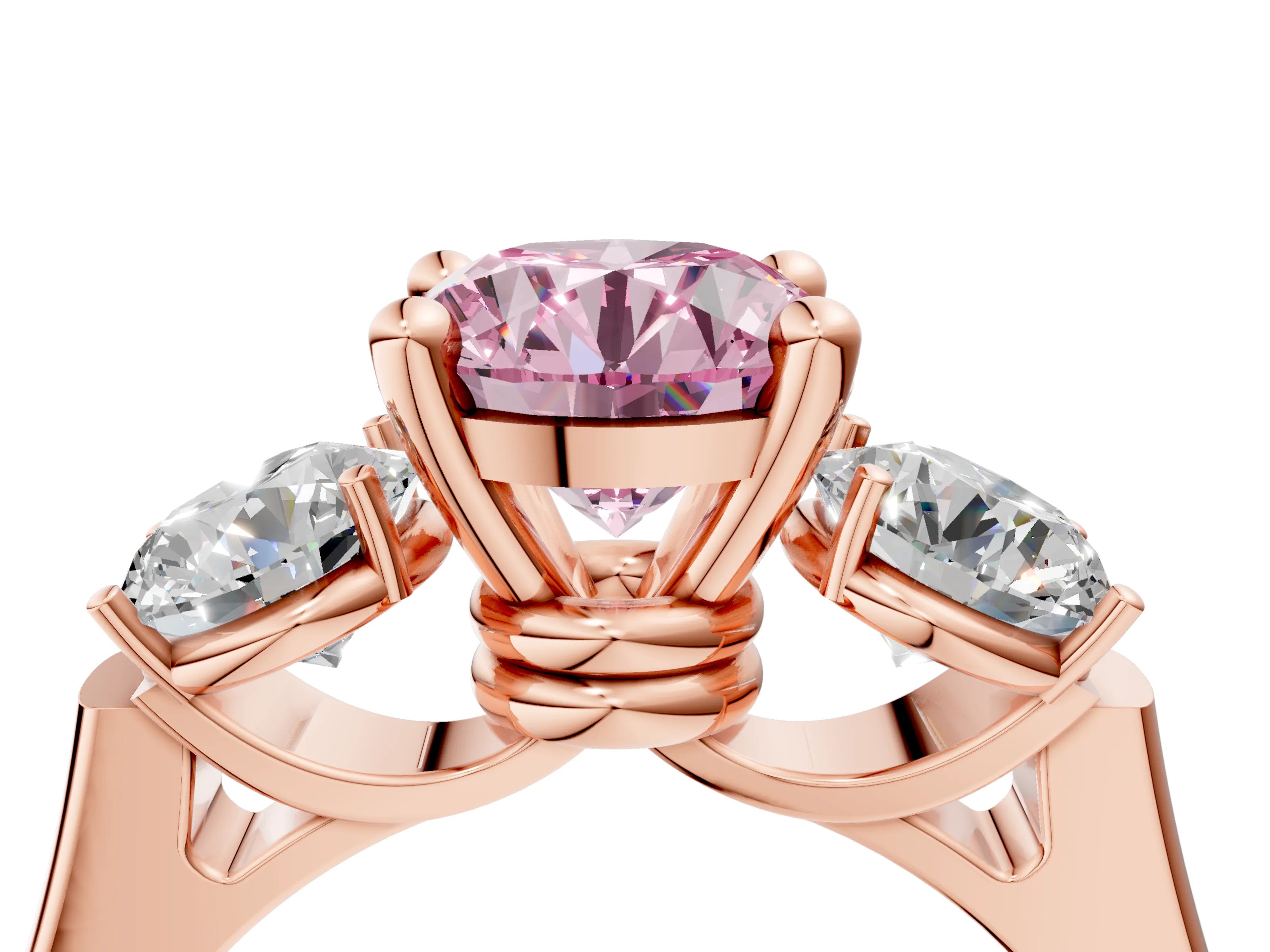 Rose gold Three-Stone Fancy Pink Round Cut Brilliant Diamond Trellis Ring with Comfort Fit Band_16