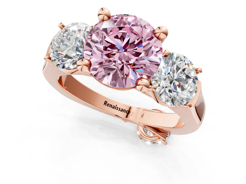 Rose gold Three-Stone Fancy Pink Round Cut Brilliant Diamond Trellis Ring with Comfort Fit Band_1