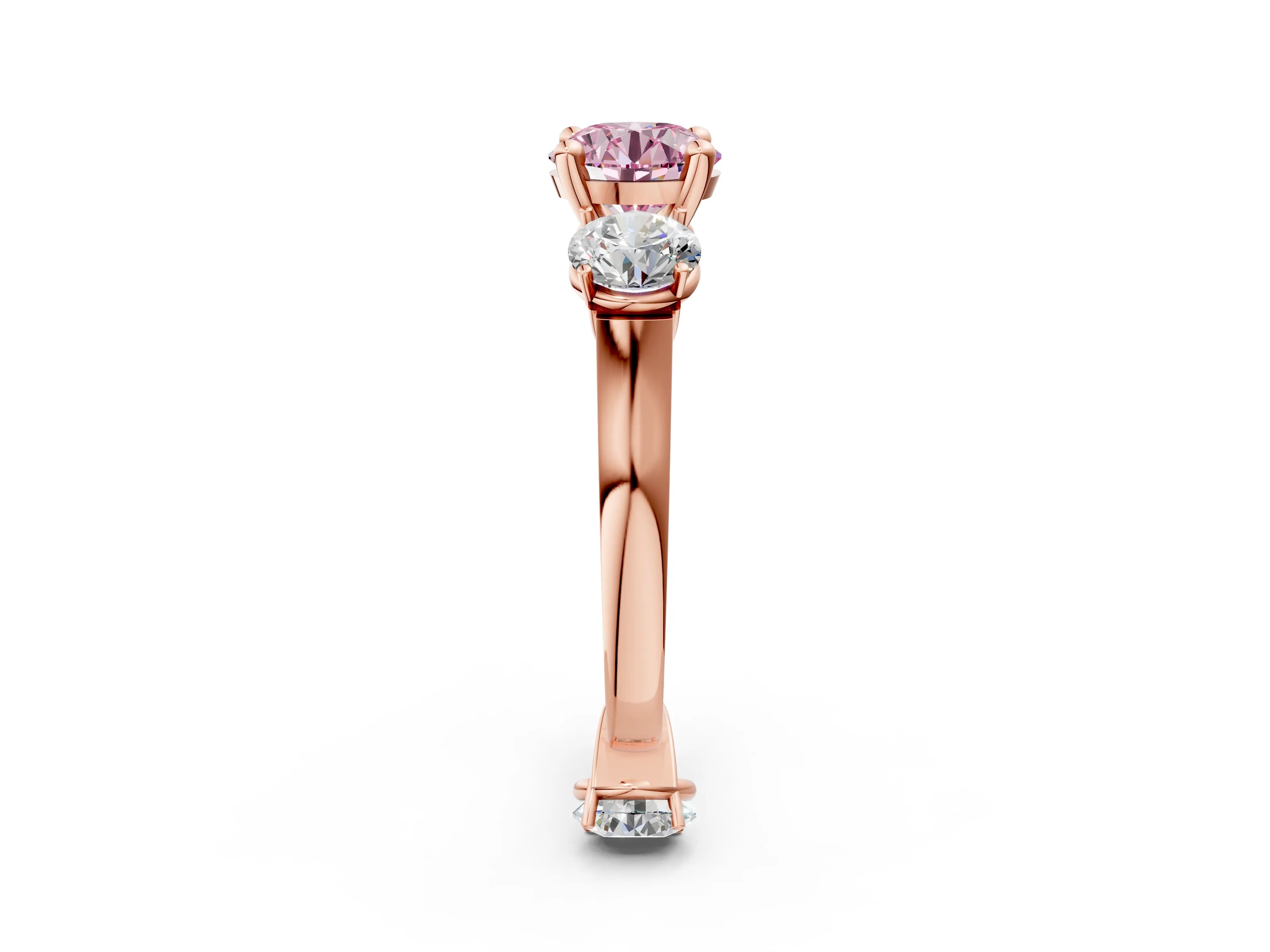 Rose gold Three-Stone Fancy Pink Round Cut Brilliant Diamond Trellis Ring with Comfort Fit Band_2