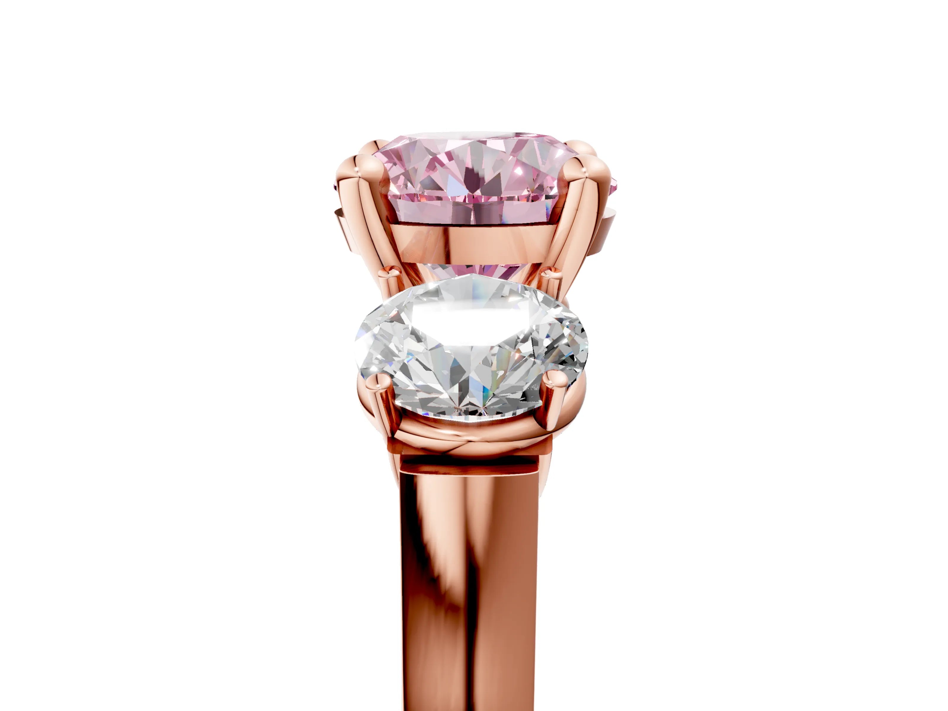 Rose gold Three-Stone Fancy Pink Round Cut Brilliant Diamond Trellis Ring with Comfort Fit Band_5