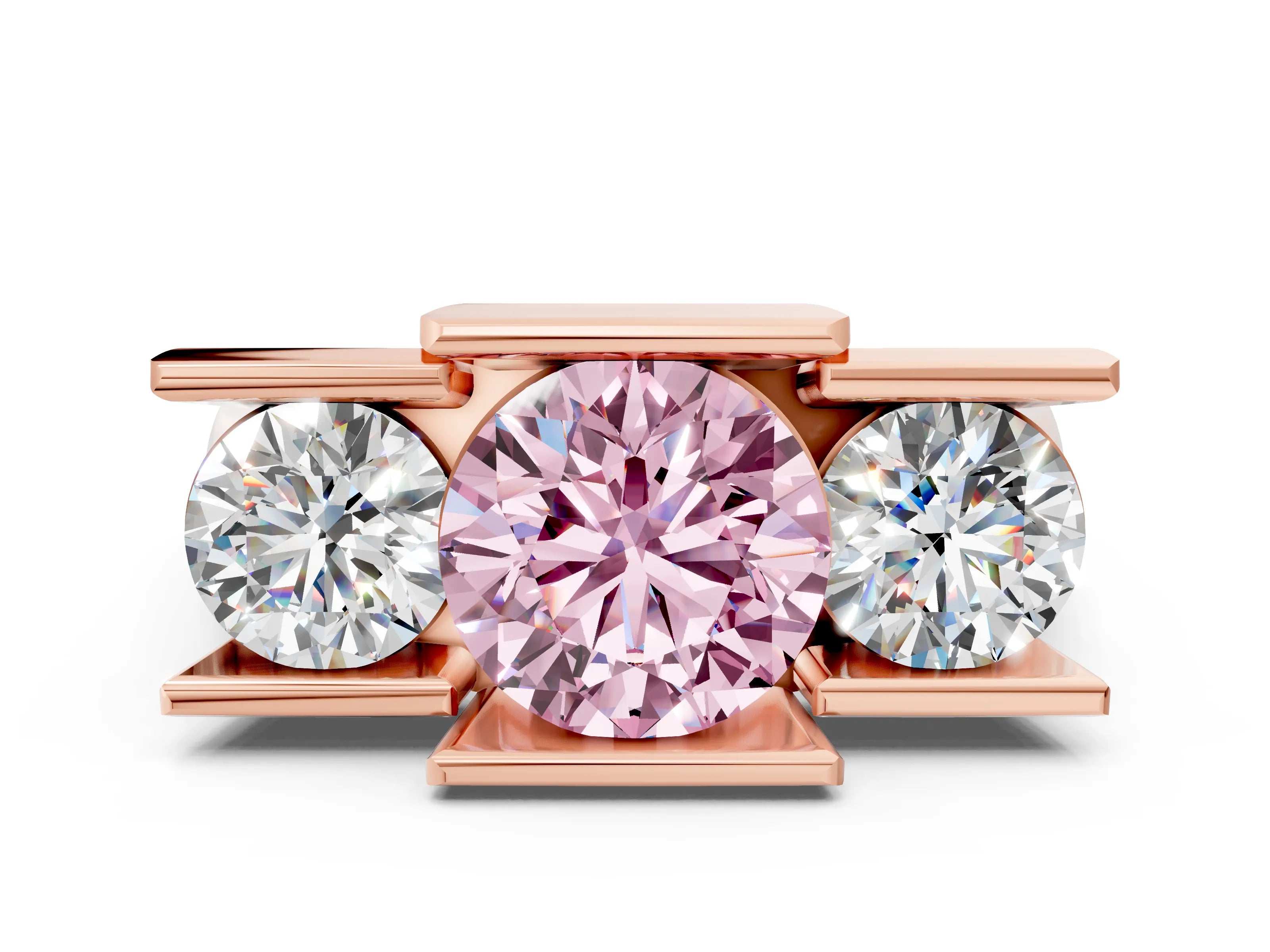 Rose gold Three Stone Fancy Pink Round Cut Cut Channel Set Diamond Ring