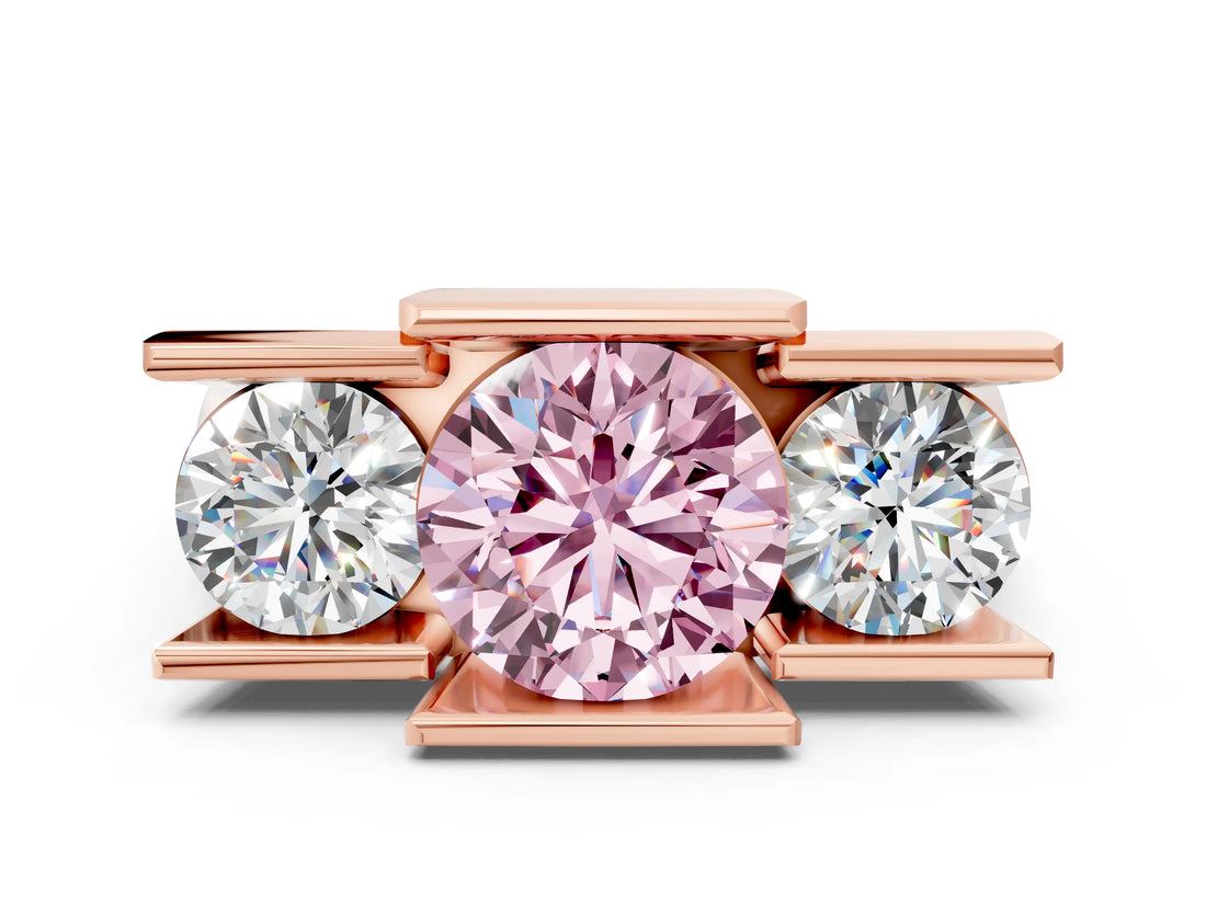 Rose gold Three Stone Fancy Pink Round Cut Cut Channel Set Diamond Ring