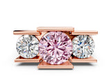 Rose gold Three Stone Fancy Pink Round Cut Cut Channel Set Diamond Ring