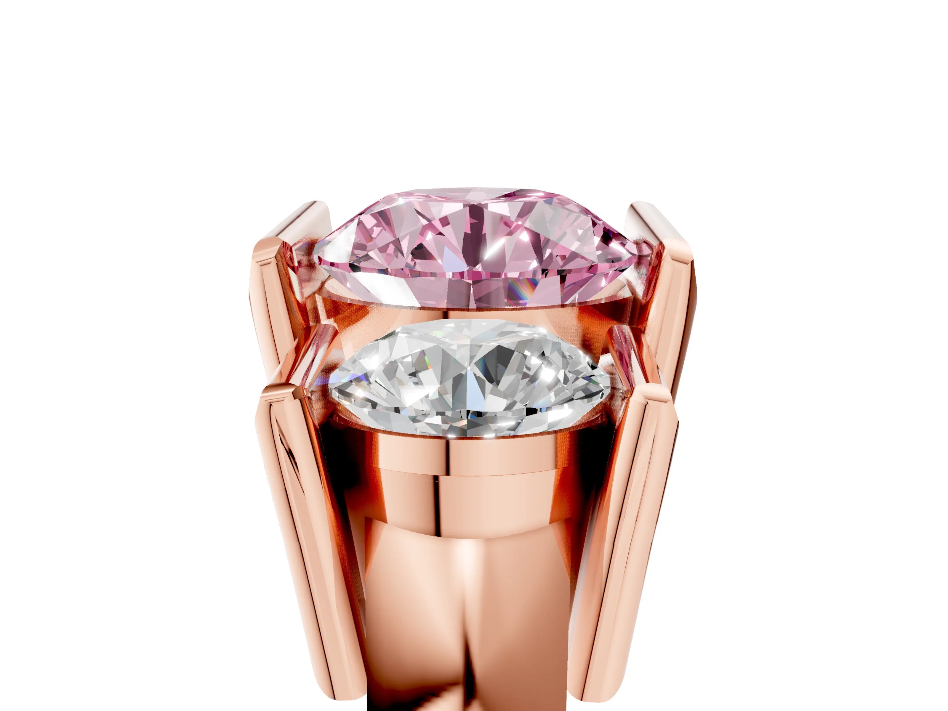 Rose gold Three Stone Fancy Pink Round Cut Cut Channel Set Diamond Ring_5