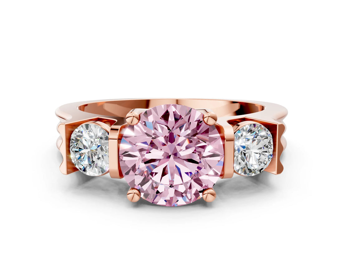 Rose gold Three-Stone Fancy Pink Round Cut Cut Classic Band Prong Setting Ring