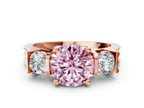 Rose gold Three-Stone Fancy Pink Round Cut Cut Classic Band Prong Setting Ring