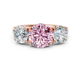 Rose gold Three-Stone Fancy Pink Round Cut Cut Diamond Engagement Ring with Flat Band and Four-Prong Setting_12