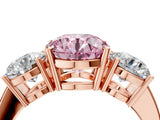 Rose gold Three-Stone Fancy Pink Round Cut Cut Diamond Engagement Ring with Flat Band and Four-Prong Setting_16