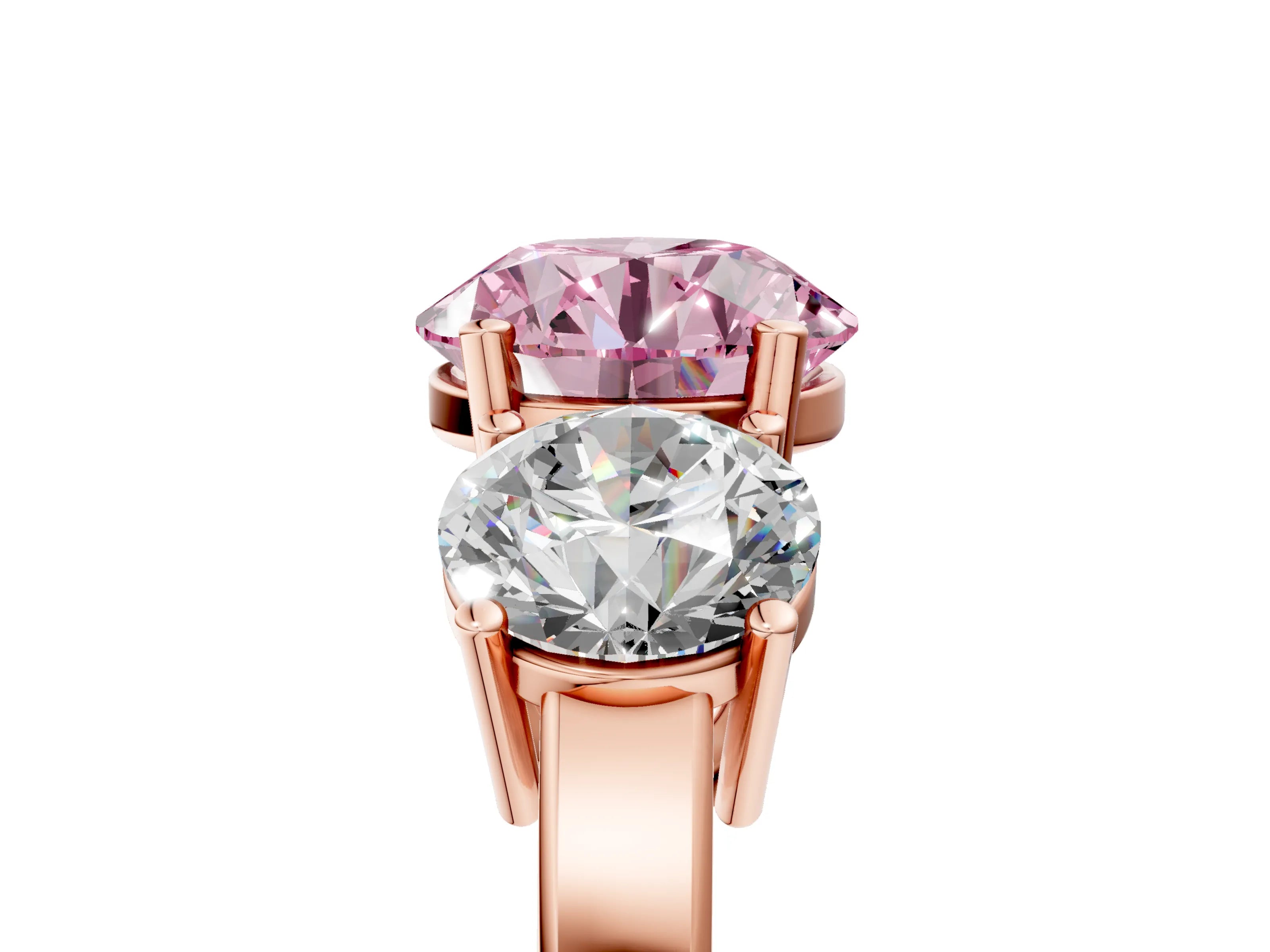 Rose gold Three-Stone Fancy Pink Round Cut Cut Diamond Engagement Ring with Flat Band and Four-Prong Setting_17