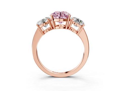 Rose gold Three-Stone Fancy Pink Round Cut Cut Diamond Engagement Ring with Flat Band and Four-Prong Setting_3