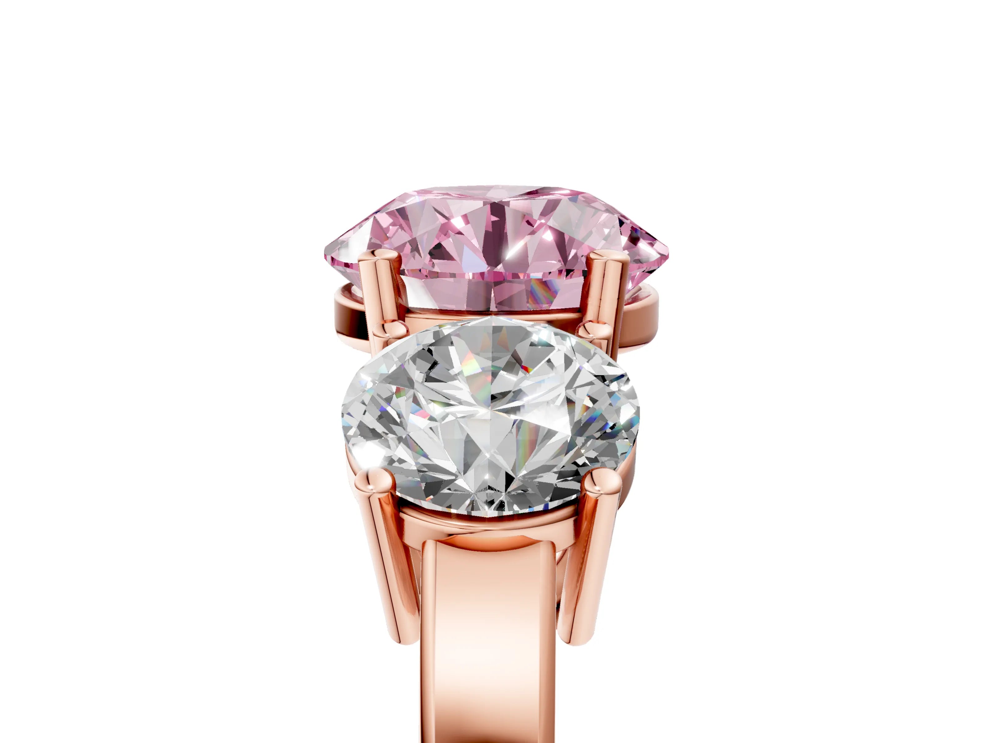 Rose gold Three-Stone Fancy Pink Round Cut Cut Diamond Engagement Ring with Flat Band and Four-Prong Setting_5