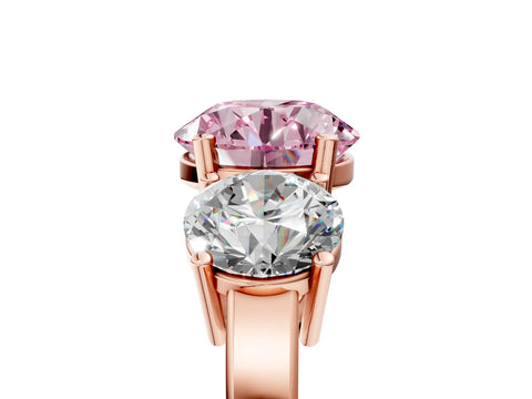Rose gold Three-Stone Fancy Pink Round Cut Cut Diamond Engagement Ring with Flat Band and Four-Prong Setting_5
