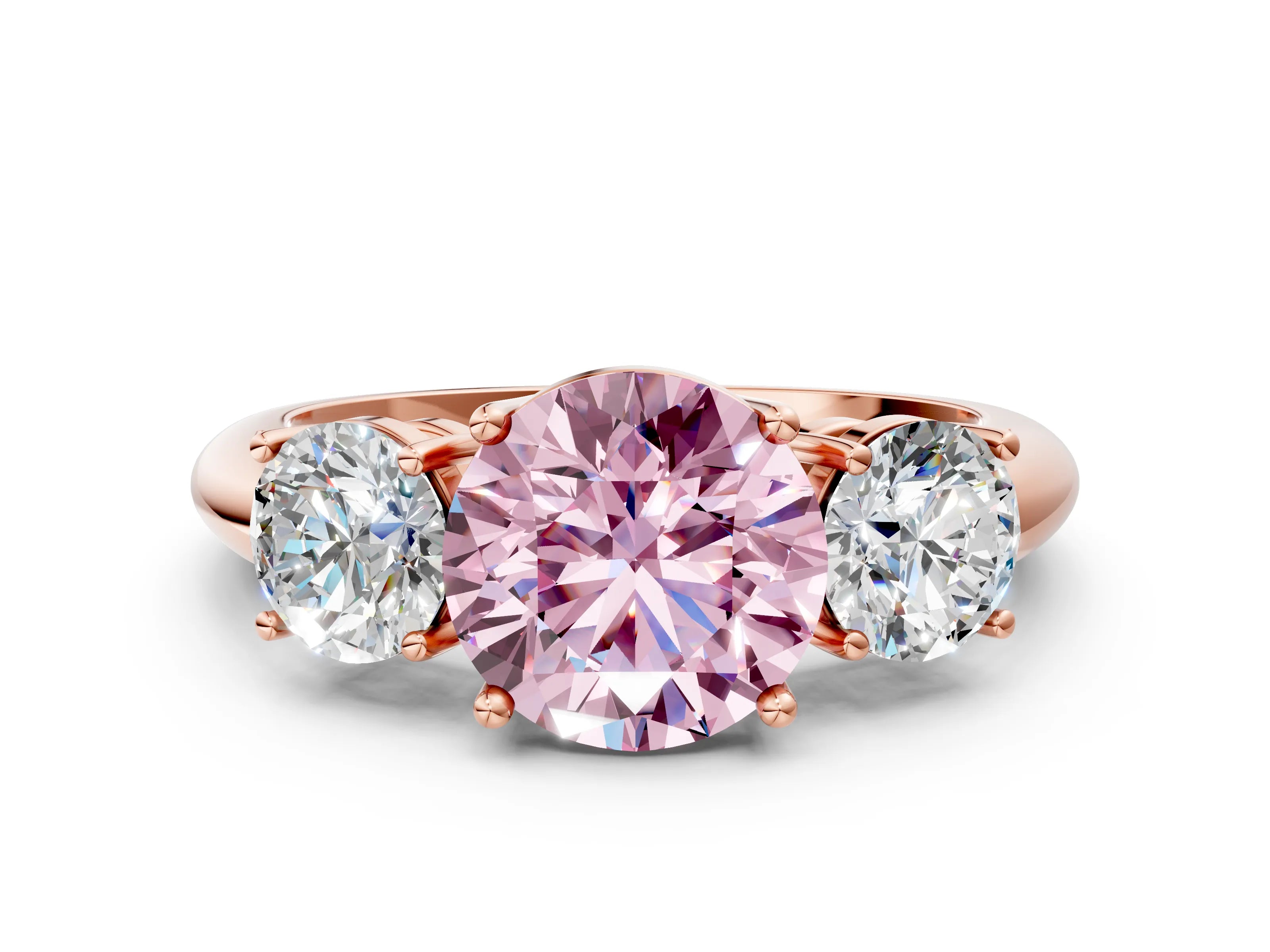 Rose gold Three-Stone Fancy Pink Round Cut Cut Diamond Engagement Ring with Prong Setting on a White Gold Band_24