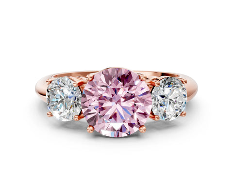 Rose gold Three-Stone Fancy Pink Round Cut Cut Diamond Engagement Ring with Prong Setting on a White Gold Band_24