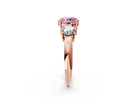 Rose gold Three-Stone Fancy Pink Round Cut Cut Diamond Engagement Ring with Prong Setting on a White Gold Band_26