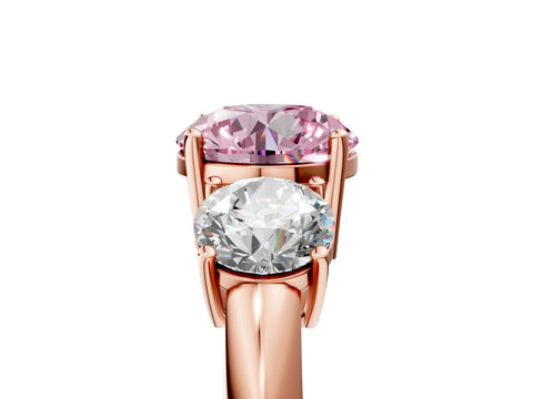 Rose gold Three-Stone Fancy Pink Round Cut Cut Diamond Engagement Ring with Prong Setting on a White Gold Band_29