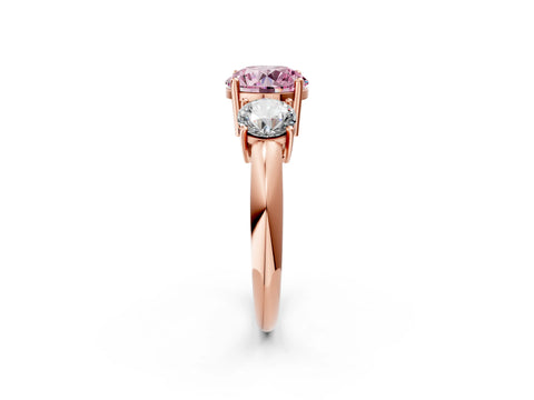 Rose gold Three-Stone Fancy Pink Round Cut Cut Diamond Engagement Ring with Prong Setting on a White Gold Band_2