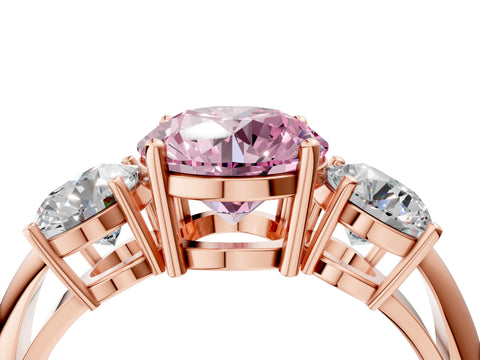 Rose gold Three-Stone Fancy Pink Round Cut Cut Diamond Engagement Ring with Prong Setting on a White Gold Band_4