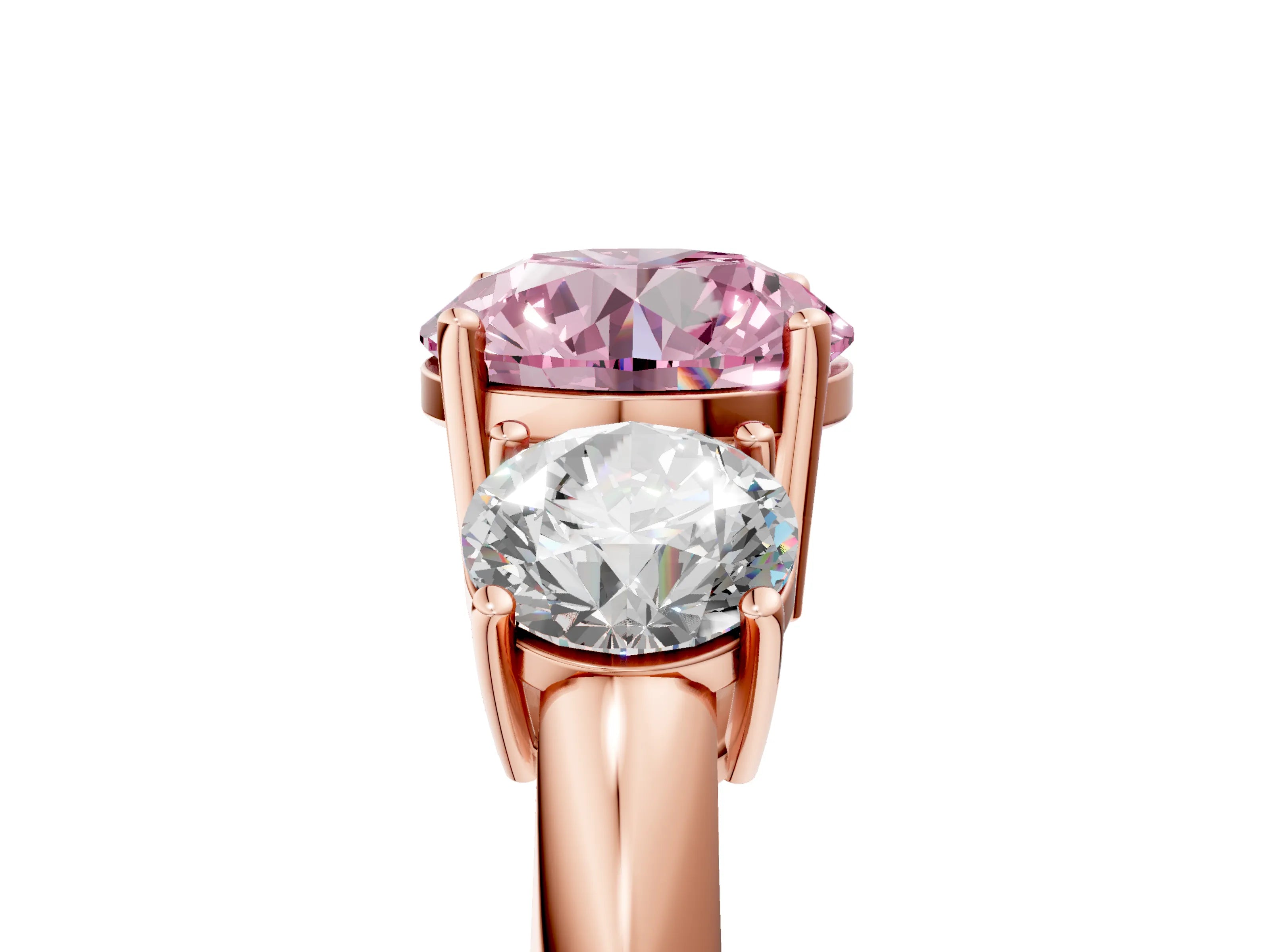 Rose gold Three-Stone Fancy Pink Round Cut Cut Diamond Engagement Ring with Prong Setting on a White Gold Band_5