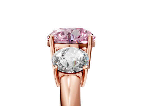 Rose gold Three-Stone Fancy Pink Round Cut Cut Diamond Engagement Ring with Prong Setting on a White Gold Band_5
