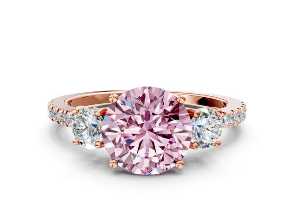 Rose gold Three-Stone Fancy Pink Round Cut Cut Diamond Pavé Band with Prong Setting