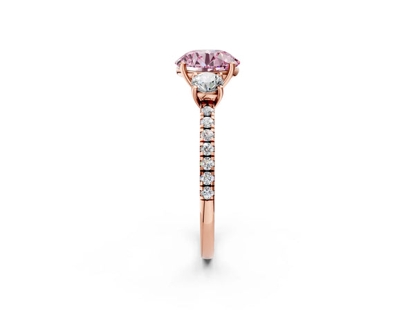 Rose gold Three-Stone Fancy Pink Round Cut Cut Diamond Pavé Band with Prong Setting
