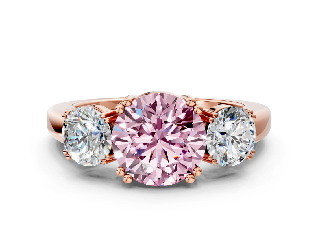 Rose gold Three-Stone Fancy Pink Round Cut Cut Diamond Ring with Channel Set Band and Four-Prong Setting_24