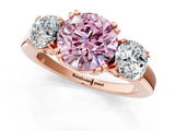Rose gold Three-Stone Fancy Pink Round Cut Cut Diamond Ring with Channel Set Band and Four-Prong Setting_25