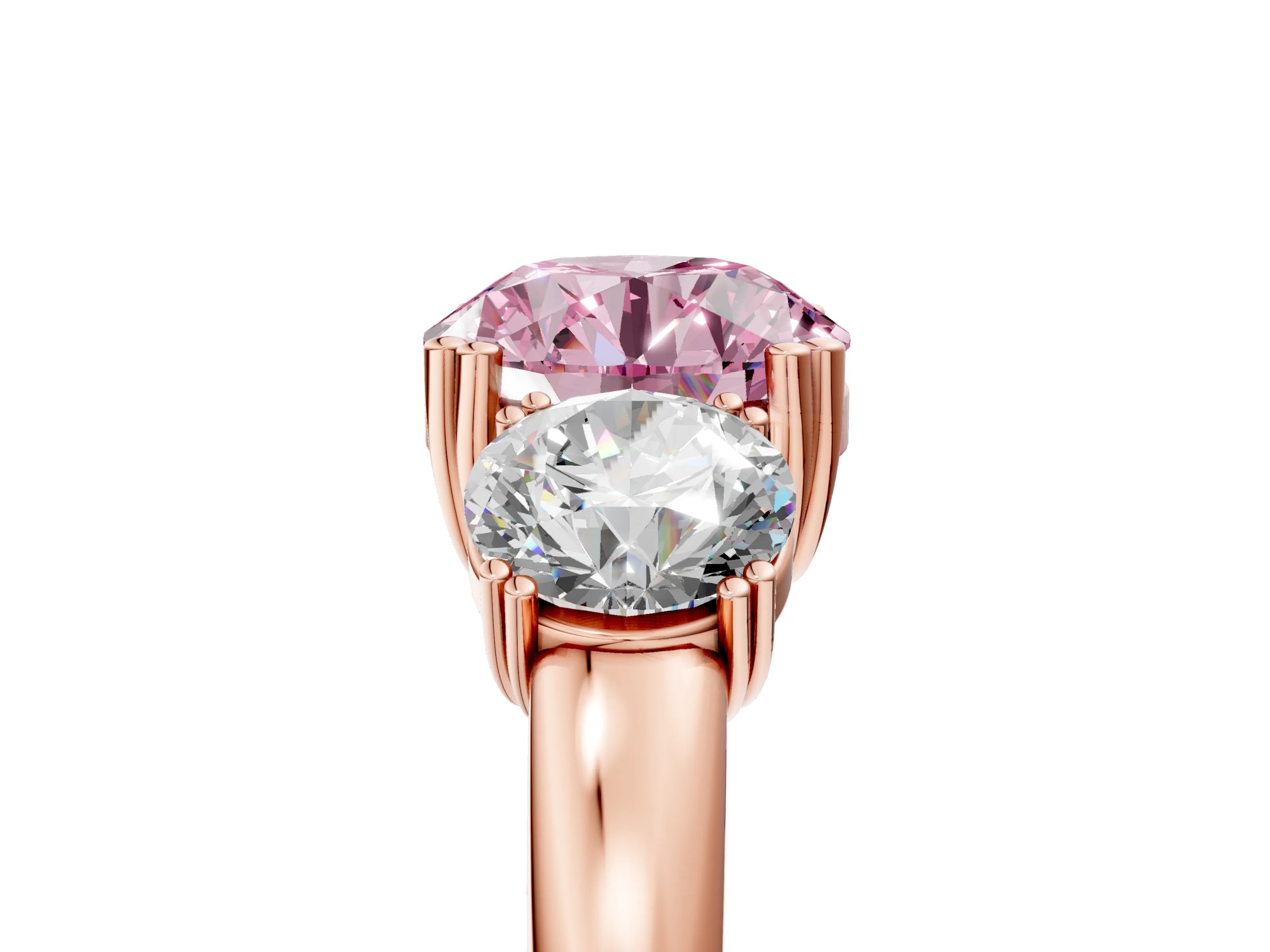 Rose gold Three-Stone Fancy Pink Round Cut Cut Diamond Ring with Channel Set Band and Four-Prong Setting_5