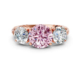 Rose gold Three-Stone Fancy Pink Round Cut Cut Diamond Ring with Channel-Set Band and Prong Setting