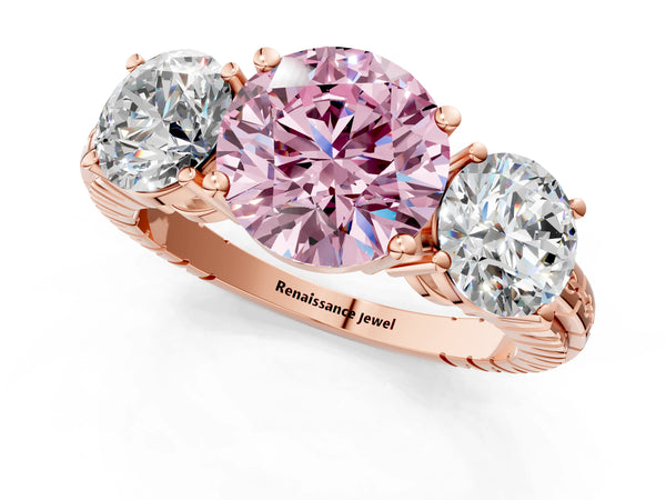 Rose gold Three-Stone Fancy Pink Round Cut Cut Diamond Ring with Channel-Set Band and Prong Setting