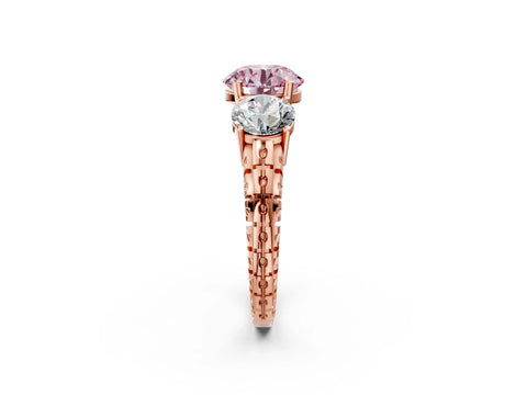 Rose gold Three-Stone Fancy Pink Round Cut Cut Diamond Ring with Channel-Set Band and Prong Setting_2