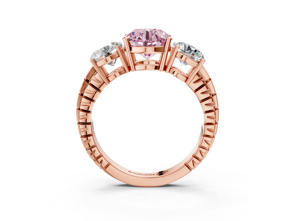 Rose gold Three-Stone Fancy Pink Round Cut Cut Diamond Ring with Channel-Set Band and Prong Setting