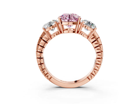 Rose gold Three-Stone Fancy Pink Round Cut Cut Diamond Ring with Channel-Set Band and Prong Setting_3
