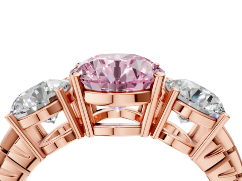Rose gold Three-Stone Fancy Pink Round Cut Cut Diamond Ring with Channel-Set Band and Prong Setting_4